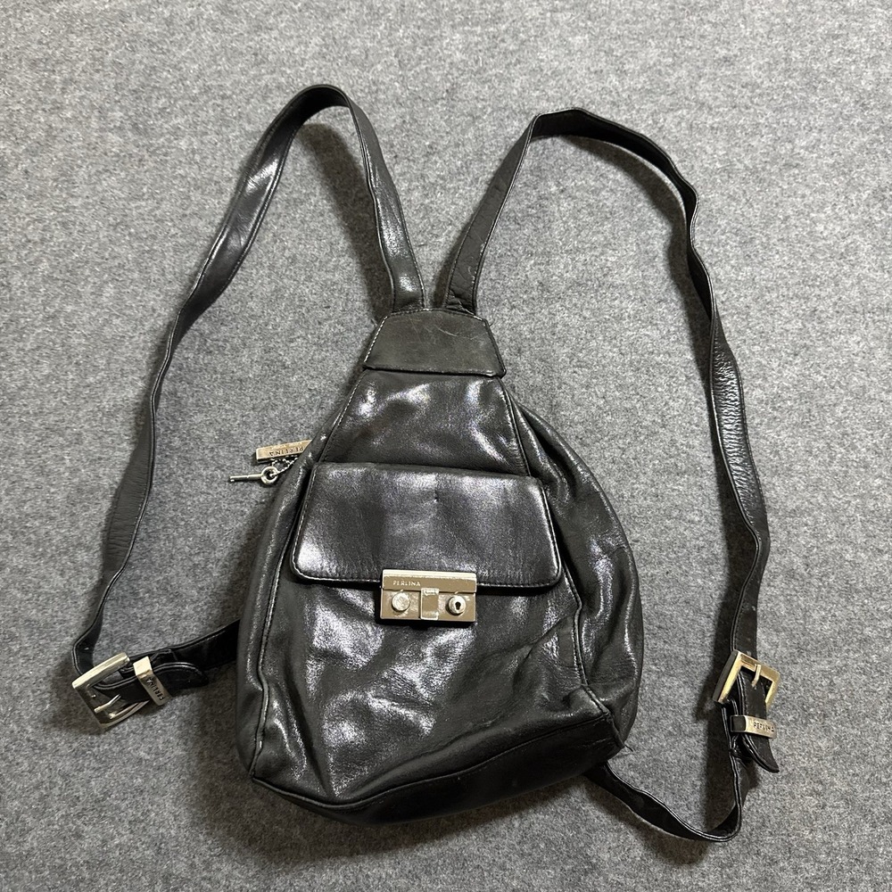 VTG Perlina New York Leather Multi-Pocket Adjustable Strap Mini Backpack